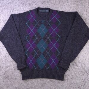 VTG Christopher Hayes Shetland Wool Sweater Mens XL Argyle Crew Neck Ireland